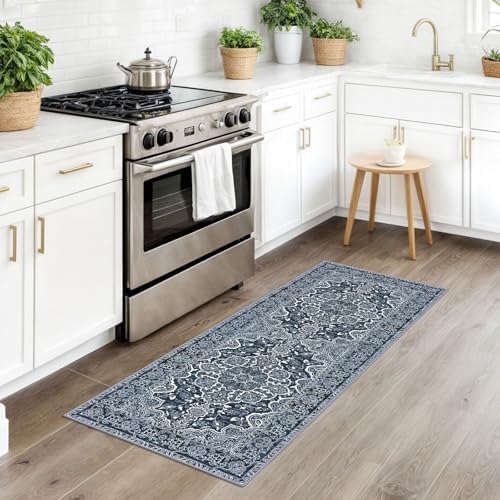 KUTA Vintage Washable Runner Rug 2x5 Runners Navy Blue 5ft Hallway Rug - Image 3