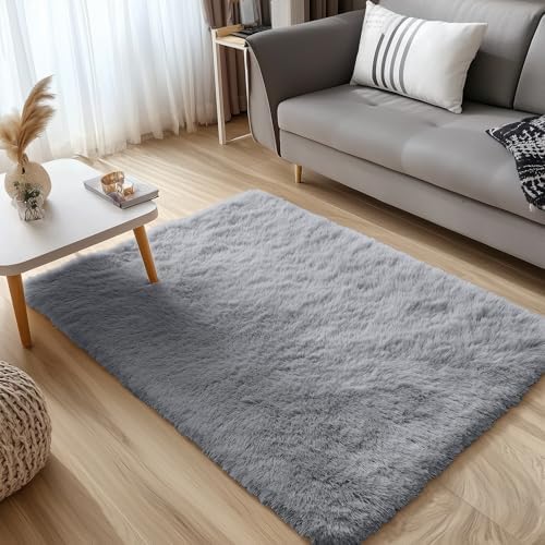 OLANLY 3x6 Machine Washable Runner Rugs for Hallway, Soft Fluffy Shaggy Bedside Rugs for Bedroom, Living Room, Indoor Floor Carpet for Kids Girls and Boys, Nursery Rooms, Home Decor, Light Grey - Image 3