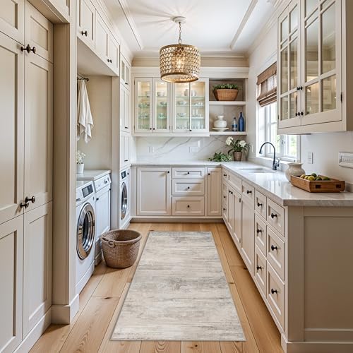 Abstract Kitchen Runner Rug 3x6 - Indoor Washable Carpet for Hallway Bedroom Laundry Low Pile Entryway Rugs with Non Slip Rubber Backing Modern Home Decor Mat for Dining Room Bathroom 3x6 Beige - Image 4