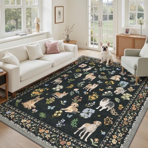 Soalmost Dog 5x7 Area Rugs for Living Room, Washable Animal Soft Rug Black by Soalmost