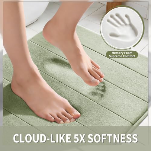 Yimobra Memory Foam Bath Mat, Super Soft Absorbent Bathroom Rug Non Slip, Quick Dry, Machine Washable Floor Carpet for Tub Shower, Home Decor Accessories, 24x17, Sage Green - Image 3