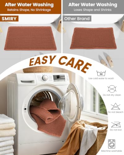 Smiry Waffle Bath Mat 36X24, Extra Soft Absorbent Bathroom Rugs, Orange - Image 6