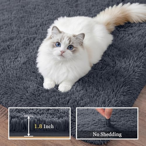 Area Rug Living Room Bedroom: 6x9 Fluffy Plush Shag Carpet Grey - Image 5