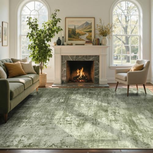8x10 Ft Abstract Washable Area Rugs for Living Room Green - Image 2