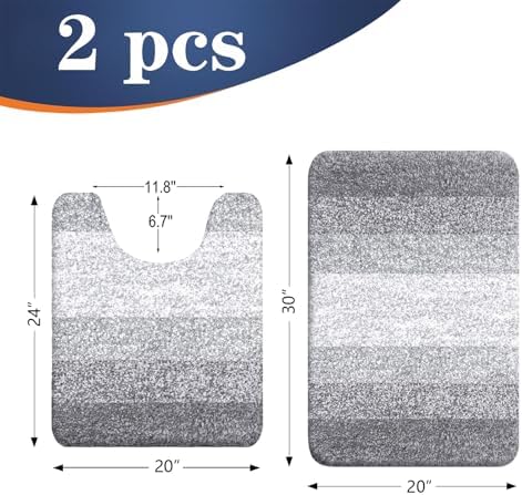 OLANLY Micorfiber Bathroom Rug Set 2 Piece, Absorbent Bath Mats, Light Grey - Image 2