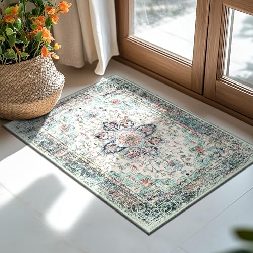BESTSWEETIE Washable Boho 2x3 Area Rug for Living Room, Multi Navy Teal by BESTSWEETIE