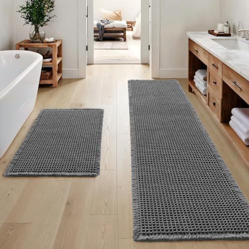 MIULEE Set of 2 Waffle Bathroom Rugs Dark Grey Bath Mat 17"x24"+17"x48" by MIULEE