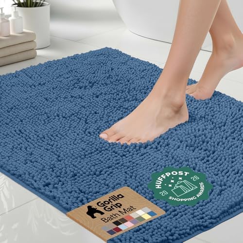 GORILLA GRIP Bath Rug Mat for Bathroom, Absorbent Chenille, 48x17 Blue by GorillaGrip