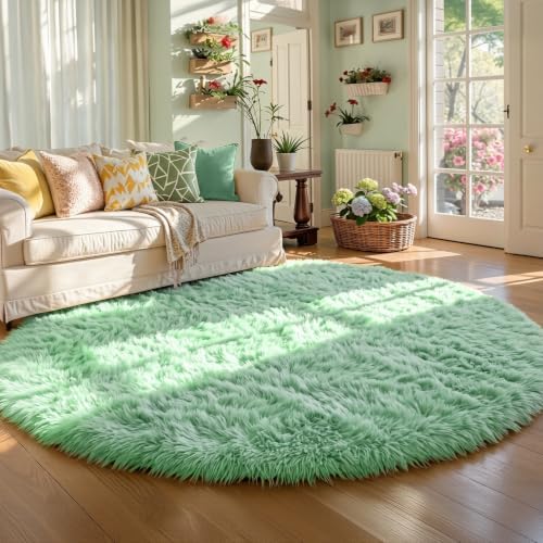 Amdrebio Sage Green Fluffy Round Circle Area Rug 5Ft for Bedroom Classroom - Image 5