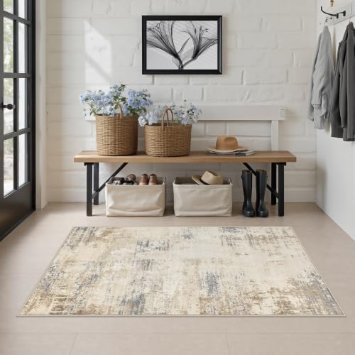 Area Rug Living Room: 3x5 Modern Washable Soft Carpet Beige Brown - Image 3