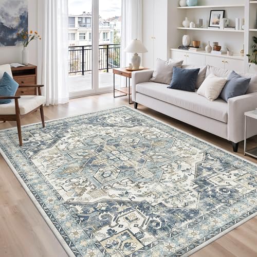 zesthome 5x7 Area Rugs for Living Room,Large Washable Rug,Blue by Zesthome