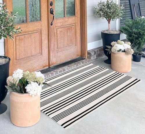 Fall Layered Doormat 27.5"x43.3",Black and White Striped Outdoor Rug by BUAGETUP