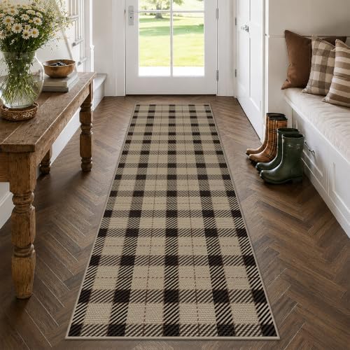 JTJ Easy Jute Kitchen Runner Rug 2'6" x 8', Black & Beige Plaid - Image 3