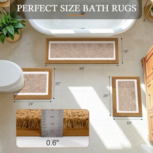 Pauwer Bathroom Rugs Sets 3 Piece, Non Slip Bath Mats for Bathroom, Mustard - Image 2