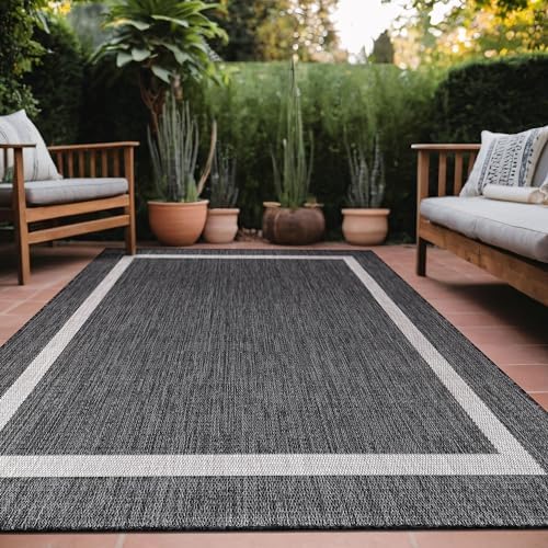 Luul Home Bordered Outdoor Rug 5x7 Washable Outside Carpet for Indoor Patio Porch Waterproof Easy Cleaning Non Shedding Area Rugs Gray 5 x 7 by Unknown