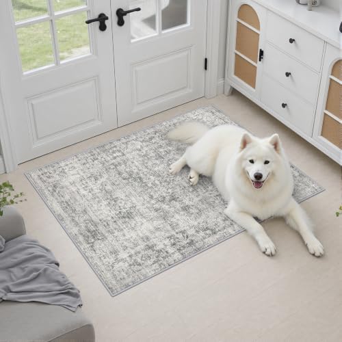2x3 Washable Entryway Rug: Modern Abstract Soft Carpet Black Grey - Image 4