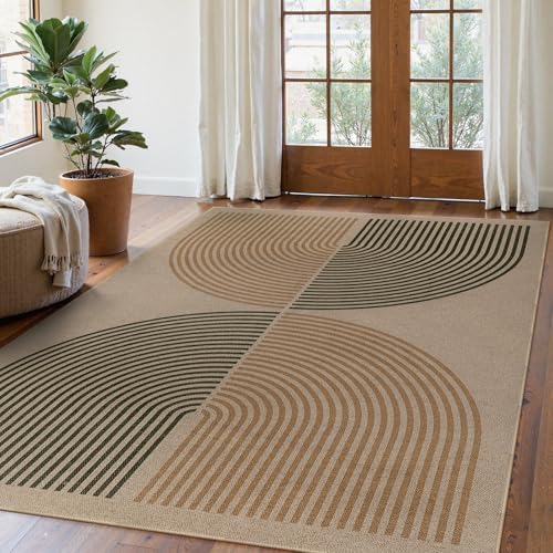 Lahome Modern Rainbow Easy Jute Rug, Washable 5x7 Area Rugs for Living Room Black Farmhouse Dining Room Rug, Contemporary Natural Throw Mat Non Slip Floor Carpet for Office RV Patio by Lahome