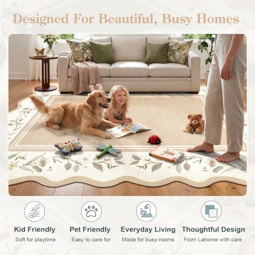 Lahome Kids Rugs for Playroom 5x7, Beige Scalloped Area Rug - Image 4