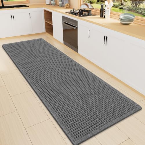 Smiry Waffle Bath Mat 47X16, Extra Soft Absorbent Bathroom Rugs, Dark Grey by Smiry