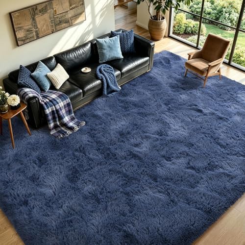 FinRèc Home 9x12 Non-Slip Fluffy Area Rugs for Living Room (Dark Blue) - Image 3