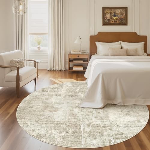 Soalmost Abstract 6x6 Round Rug 6ft Circle Living Room Rugs, Beige/Gray - Image 4