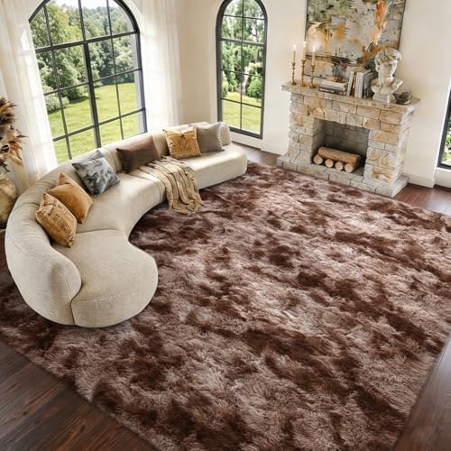 10x14 Extra Large Fluffy Area Rugs Non-Slip for Living Room Tie-Dyed Coffee - Image 3