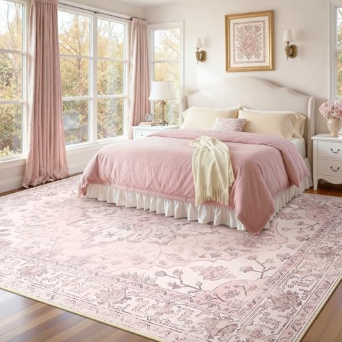 RELEANY Washable Area Rug, 8'x10', Pink by RELEANY