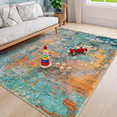 Lahome Modern Abstract Area Rug 6x9 Rugs for Living Room, Washable Accent Bedroom Rug Low Pile Non Slip, Colorful Soft Indoor Contemporary Carpet for Dining Room Table Apartment - Image 4