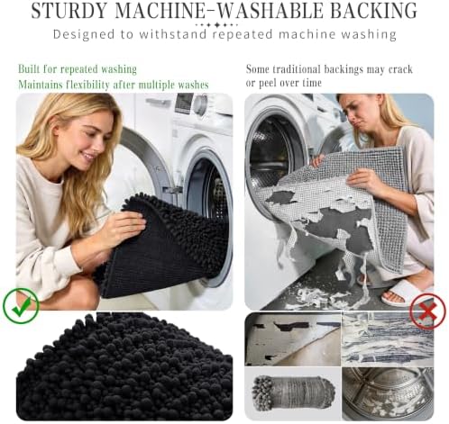 Yimobra Bathroom Rugs Non Slip Washable - Ultra Soft Absorbent Chenille Bath Mat, Quick Dry Shaggy Floor Carpet for Tub Shower, Black Home Decor Accessories, 24x17 Inch - Image 6