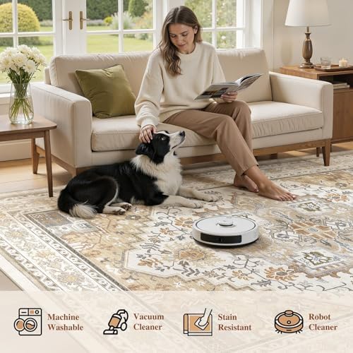 UERMEI 9x12 Area Rug for Living Room - Washable Vintage Carpet, Non-Slip Soft Large Indoor Floor Rugs for Bedroom Home Office & Under Dining Table Decor, Brown Beige - Image 6