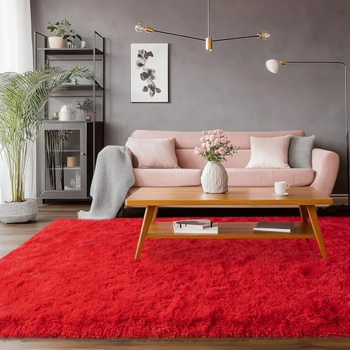 6x9 Red Fluffy Rug for Bedroom Living Room, Washable Non-Slip - Image 6