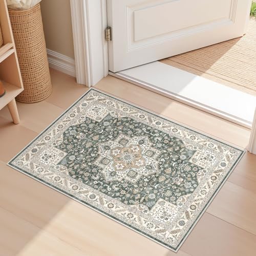 Vintage Entryway Area Rug 2x3 - Large Soft Washable Oriental Traditional Distressed Farmhouse Rugs for Bedroom - Indoor Floor Accent Carpet for Home Office House Decor - Vintage Green by COTILED