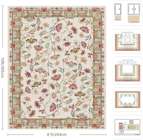 8x10 Area Rugs, Machine Washable Low Pile Floral Rugs for Living Room, Bedroom, Large Vintage Area Rug with Non-Slip Backing for Dining Room(Eden Red) - Image 2