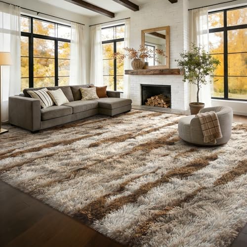 8x10 Extra Large Fluffy Area Rugs Non-Slip for Living Room Tie-Dyed Khaki - Image 3