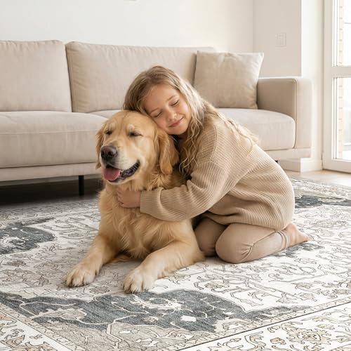 cotiled Vintage Washable Area Rug 6x9 Non Slip Rugs for Living Room Brown - Image 6
