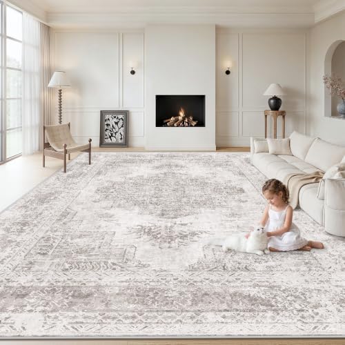 XLUEZ Area Rug 9x12 Living Room Rug, Machine Washable Vintage Distressed Medallion Rug Non-Slip Soft Low Pile Large Indoor Rugs for Bedroom Kitchen Dining Room Office(Grey,9'x12') by XLUEZ