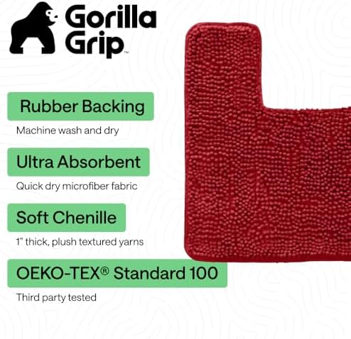 GORILLA GRIP Bathroom Area Rug Sets 2 Piece, Soft Chenille, 30x20 Red - Image 3