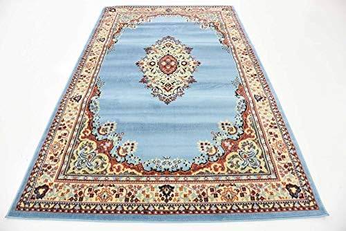 Unique Loom Reza Collection Traditional Persian Style Area Rug, Rectangular 5' 1" x 8' 0", Light Blue/Ivory - Image 6
