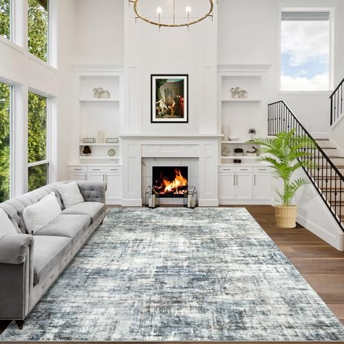 6x9 Area Rugs for Living Room: Washable Abstract Blue Multi Bedroom Carpet by GENTDRIZZ