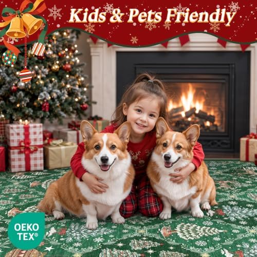 3x5 Christmas Non-Slip Area Rug, Green Washable Vintage Entryway Rug - Image 7