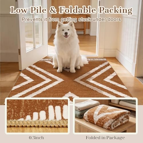 3x16ft Boho Hallway Runner Rugs Washable Non Slip, Long Brown Entryway Rug Runners Non Shedding, Geometric Kitchen Floor Carpets for Doorway Entrance Farmhouse Living Room Home Decor - Image 4