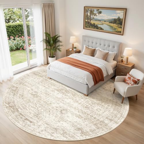 9ft Round Rug,Large Circle Rug for Dining Room Table,Beige - Image 3