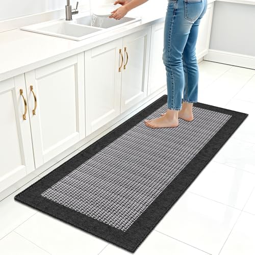StepRite Kitchen Rugs, Kitchen Mat for Floor, 47"x20" Non-Slip Machine-Washable Commercial Floor Mat, Absorbent Heavy-Duty Rug for Office & Home, Sink Standing Mat, Entryway Carpet, Door Mat, Black by Bringcushiontoyourlife