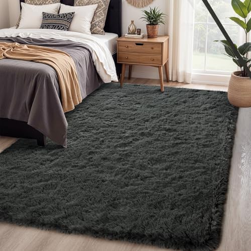 Chicrug Soft Area Rugs for Bedroom Living Room Plush Fluffy Rug 5x7 Feet, Shag Furry Area Rug Carpet Non Shedding for Nursery Children Kids Girls Room Home Decorative, Dark Grey - Image 4