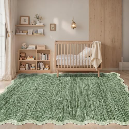 GarveeHome Scalloped Area Rug 4x6 - Washable Non-Slip Entryway Rug, Green - Image 2
