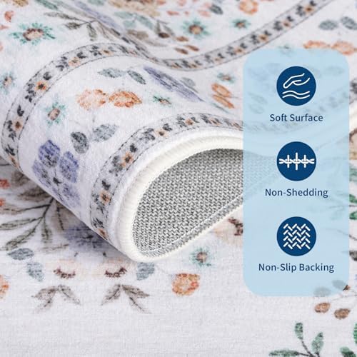 GarveeHome 3x5 Floral Rug for Nursery Vintage Flower Leaf Bordered Carpet - Image 6
