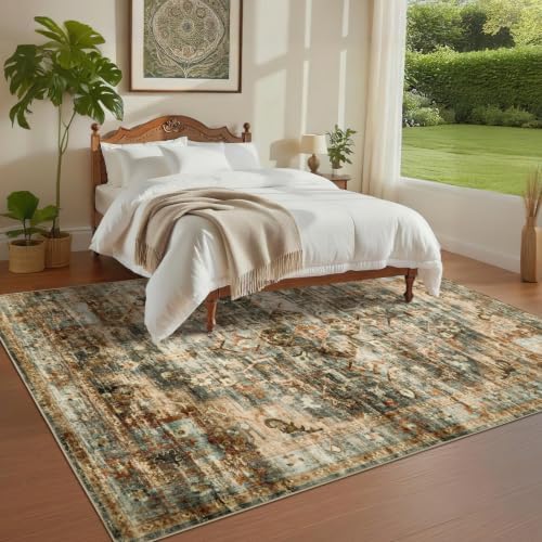 GarveeHome 10x13 Washable Vintage Living Room Rug Grey/Orange - Image 2