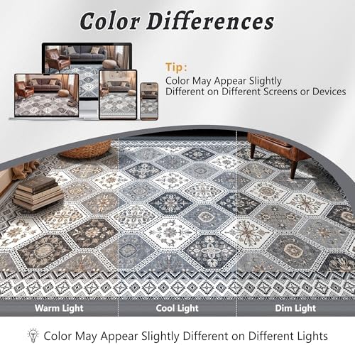 6x9 Area Rugs for Living Room, Non-Slip Vintage Boho Moroccan, Gray/ Gold - Image 5