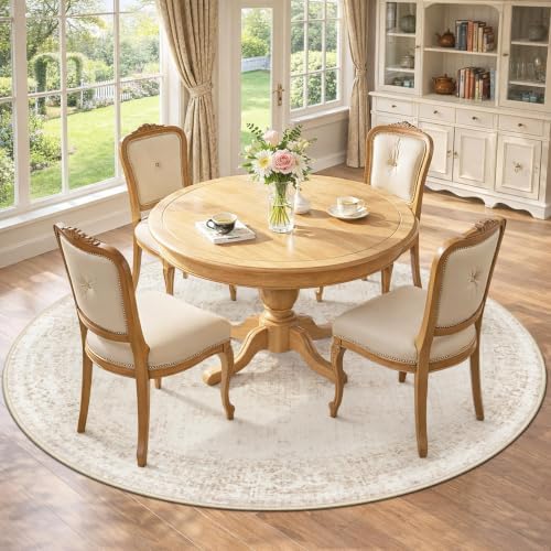 Round Rugs 6ft Washable Rug, Vintage Boho Medallion Rugs Non-Slip Soft Low Pile Circle Distressed Rug Indoor Retro Carpet for Living Room Bedroom Dining Room Home Office (Beige, 6' Round) - Image 4