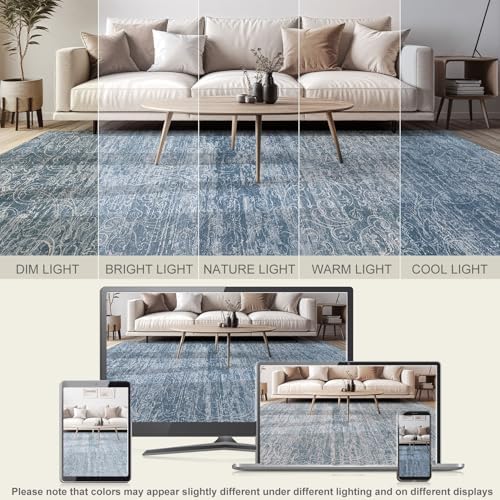 DMOYEST Area Rug Living Room Rugs - 9x12 Abstract Large Soft Indoor Washable Rug Neutral Modern Low Pile Carpet for Bedroom Dining Room Farmhouse Home Office - Dark Blue - Image 6